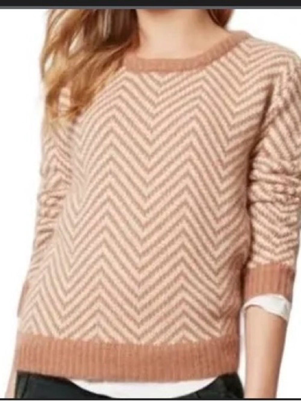 Anthropologie Beige Chevron Scoopneck Sweater